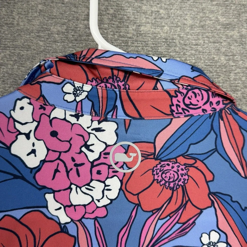 Vineyard Vines OTG On The Go Sankaty Golf Polo Shirt Men Medium Blue Floral Red